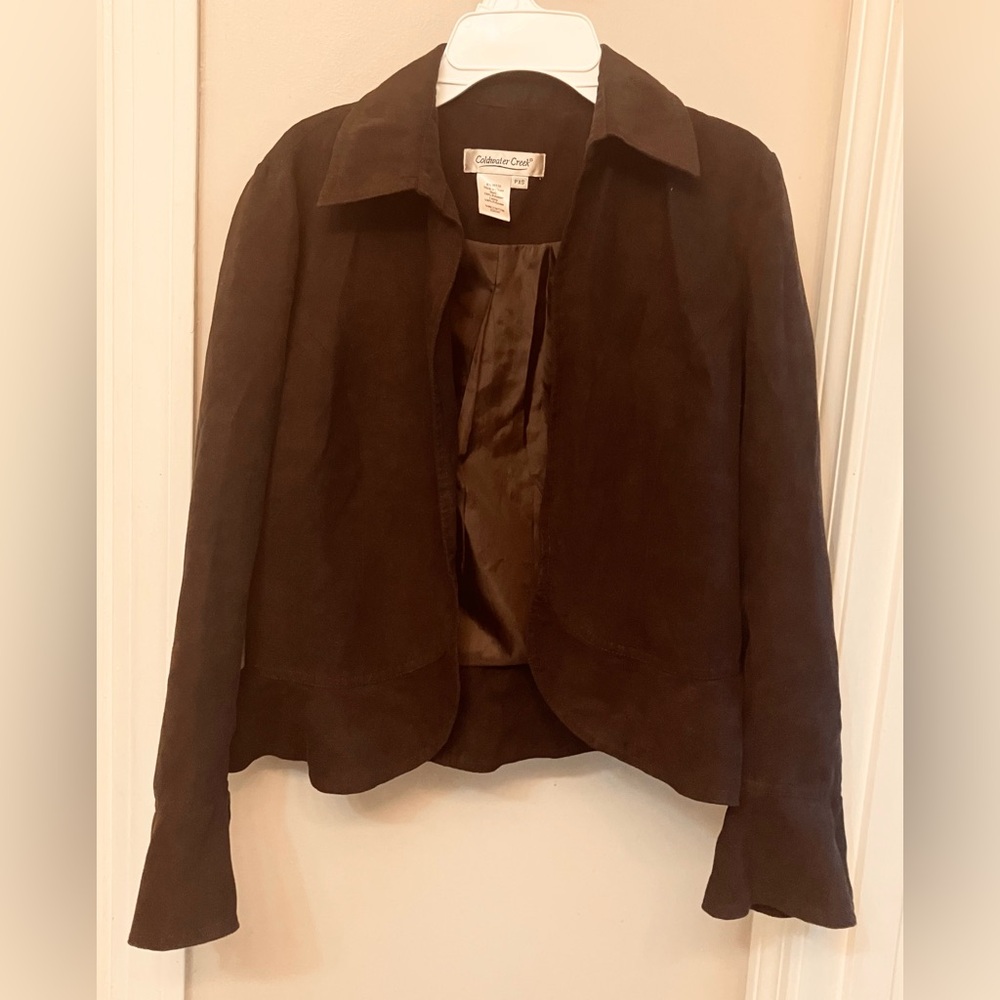 Coldwater Creek Women's Faux Suede Blazer, Wave Scallope Hem, P/XSM